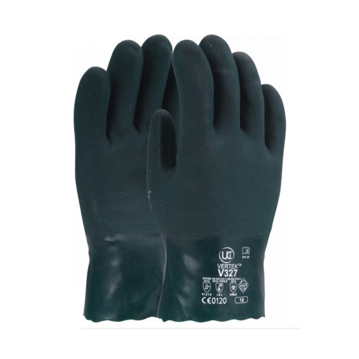UCi V327 Green Double Dipped 11'' Class A Chemical Resistance PVC Gauntlet Gloves